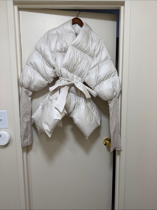 AKIRA Jackets & Blazers - AKIRA Cream Quilted Wrap Puffer Jacket with Tie Belt